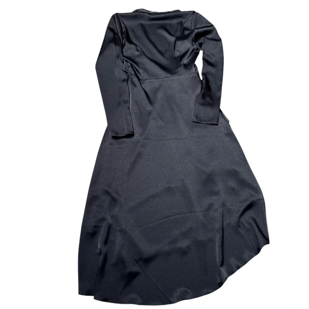 Equipment NWT Adisa Womens Satin V-Neck Wrap Dress Black Asymmetrical Hem Size 2 - Picture 5 of 10